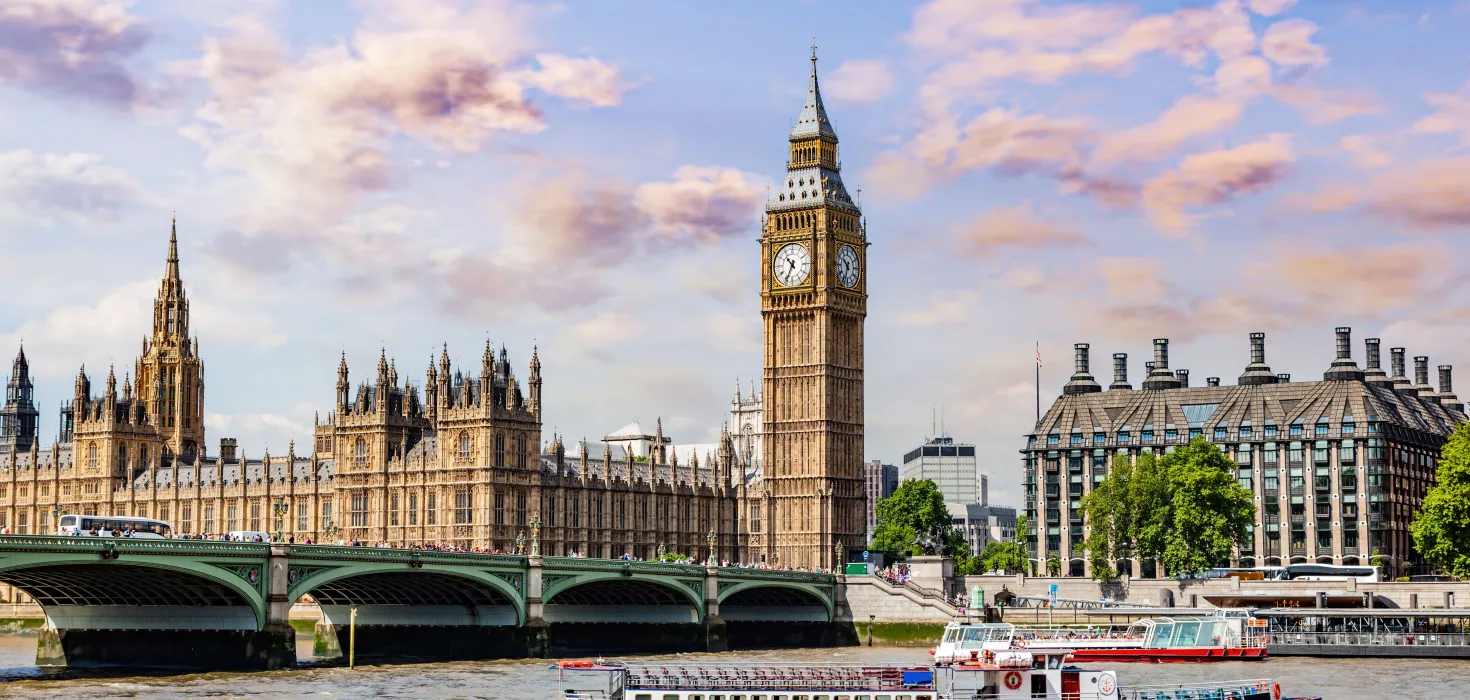 View of London from the river, with Big Ben in the background