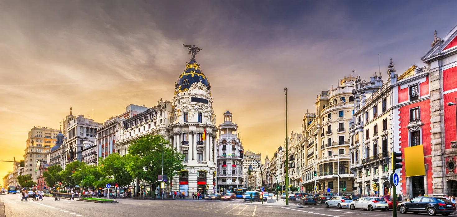 Madrid cityscape in the streets of Alcalá and Gran Vía