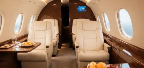 Inside a private jet with refreshments