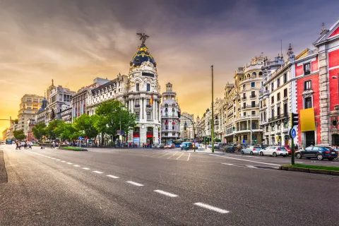 Madrid cityscape in the streets of Alcalá and Gran Vía