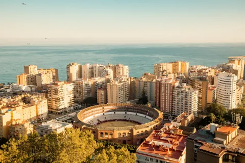 Aerial view of the "La Malagueta Bullring" in Malaga