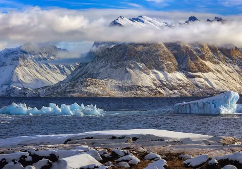 View of the fjords on the east coast of Greenland