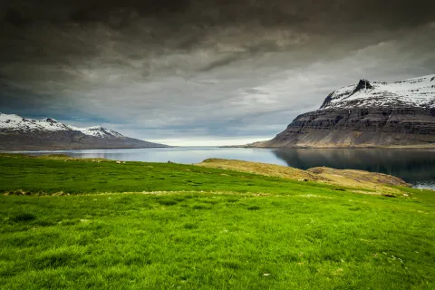 View of the bay nestled among the rugged western fjords