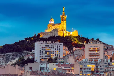 Notre-Dame de la Garde Cathedral in Marseille at sunset