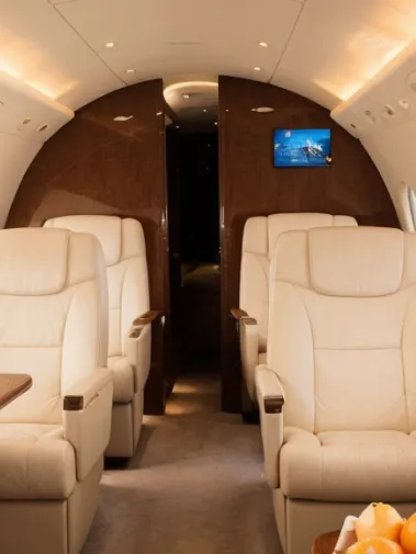 Inside a private jet with refreshments