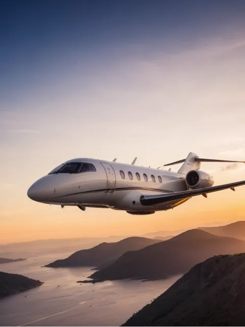 Jet flying in the air at sunset