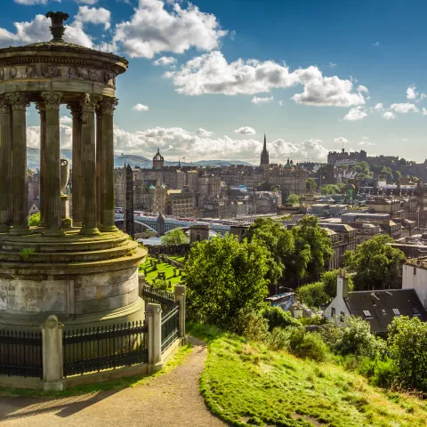 View of Edinburgh from the volcanic hill of Calton Hill