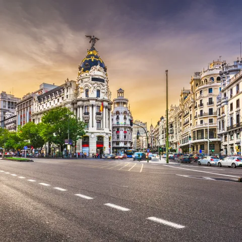 Madrid cityscape in the streets of Alcalá and Gran Vía