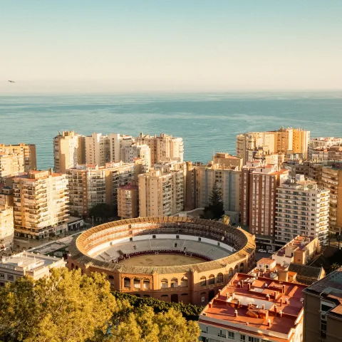 Aerial view of the "La Malagueta Bullring" in Malaga